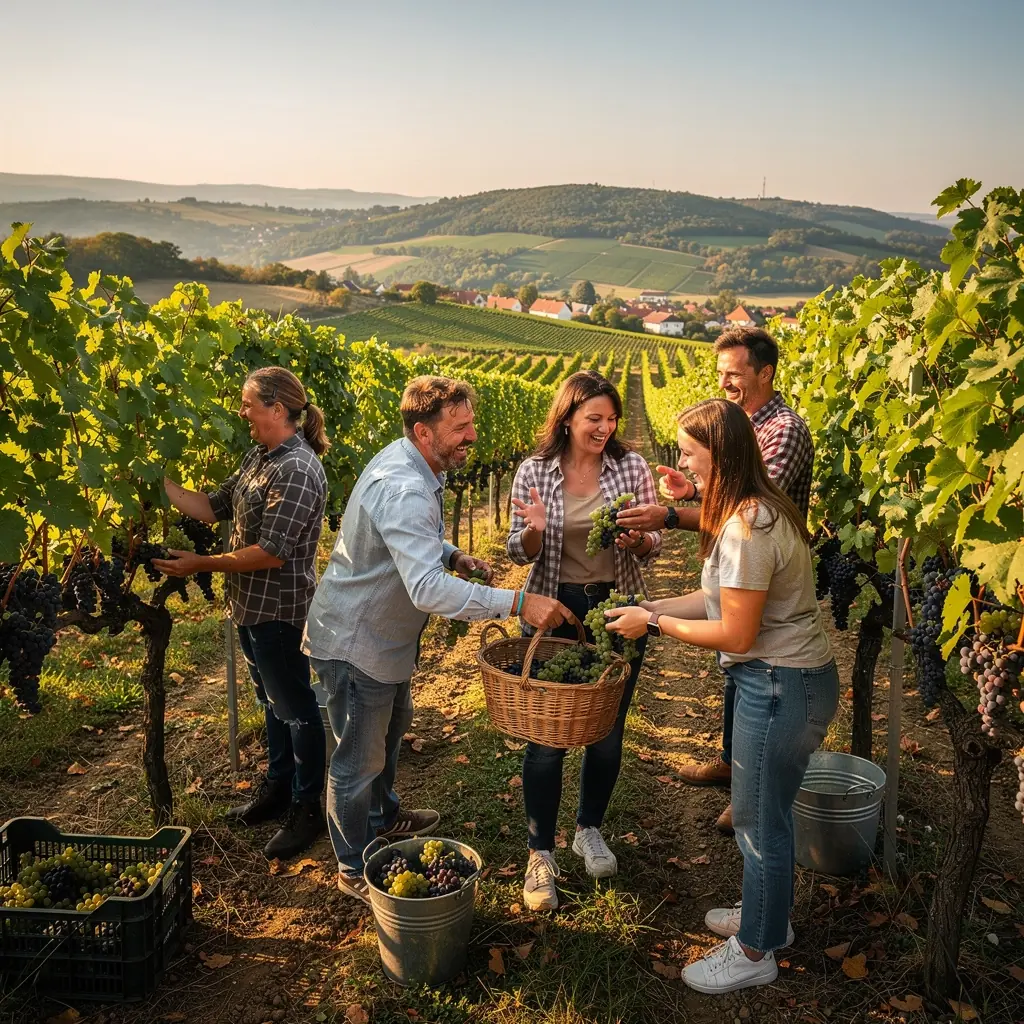 Picturesque views of the rolling hills and vineyards along the Southern Slovakia travel route, showcasing the region's natural beauty.